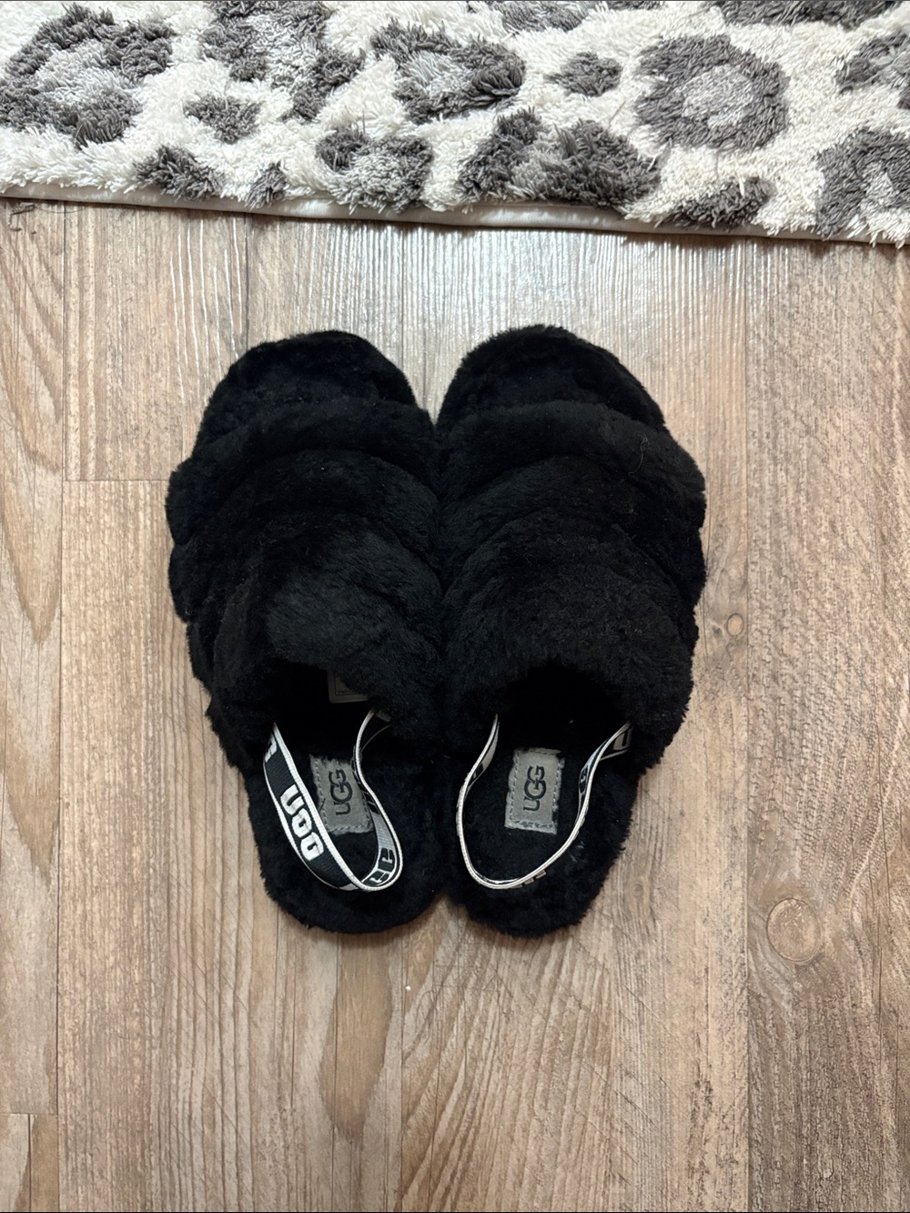 UGG Black Fluff Slide Shearling Slingback Slippers